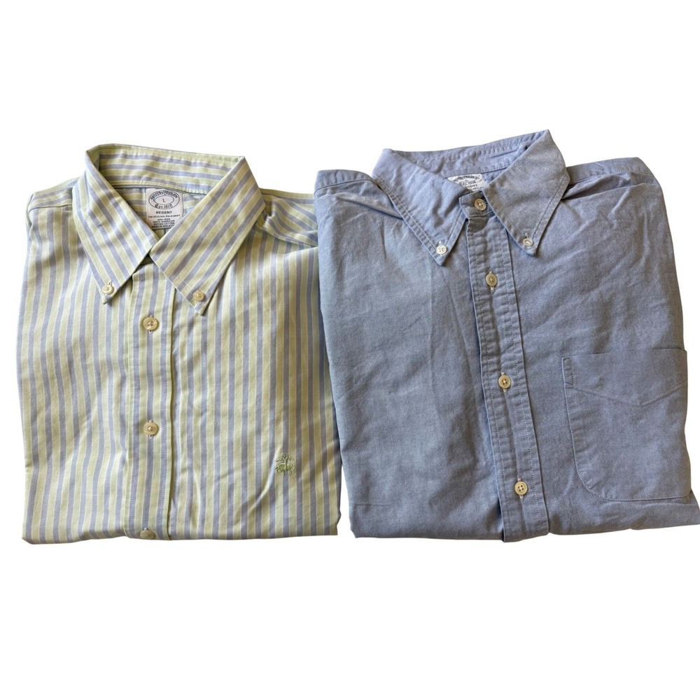 Lot of 2 Brooks Brothers Mens Regent Oxford Button Down Shirt Large Blue Striped